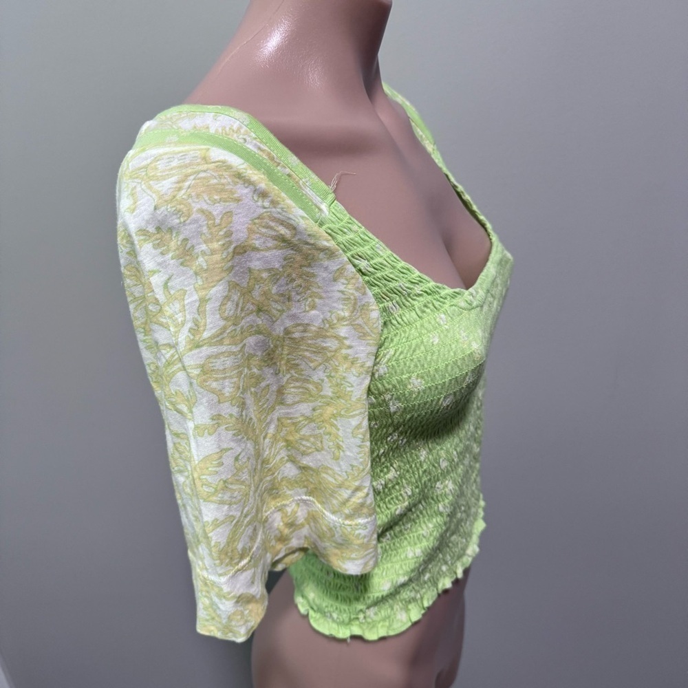Free People Marigold Top Key Lime Combo Smocked XS Green - Picture 4 of 6
